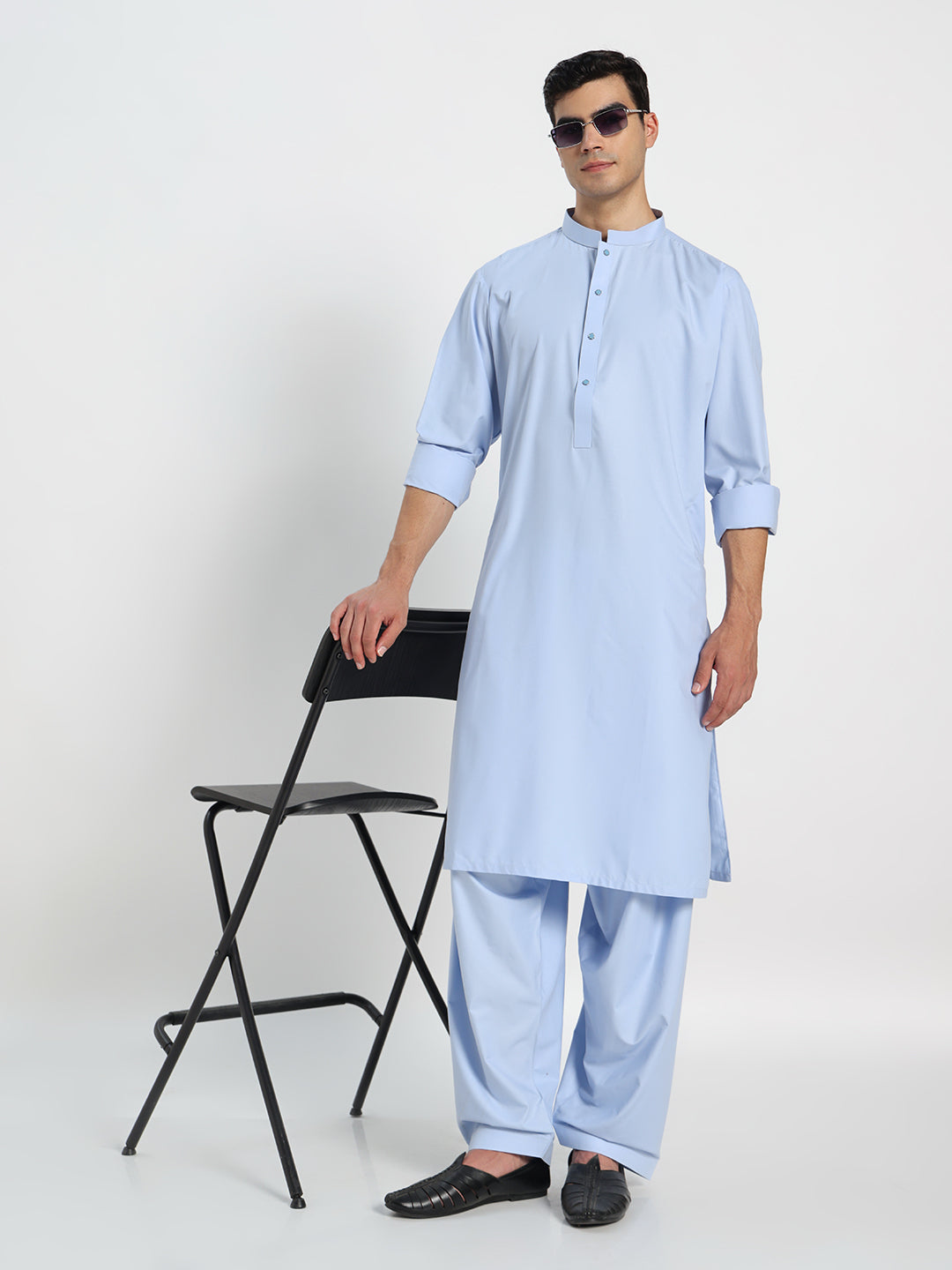 Sky Blue Boski Cotton Kurta Shalwar for men – The House of Pathan – view 7
