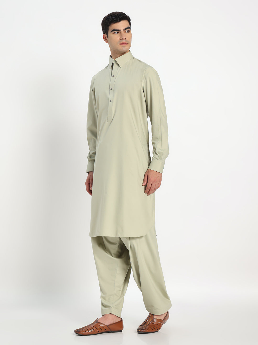 Pista Green Boski Cotton Pathani Suit for men – The House of Pathan – view 4