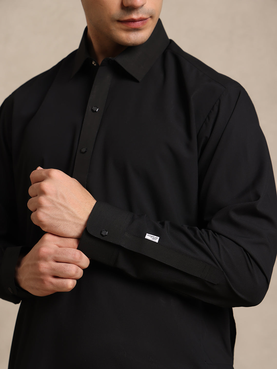 Black Boski Cotton Pathani Suit for men – The House of Pathan – view 5