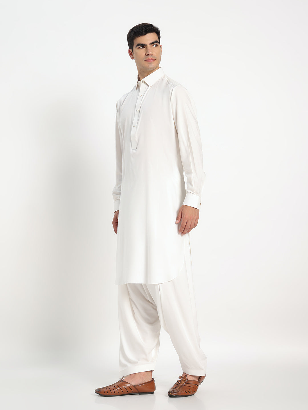 Pure White Boski Cotton Pathani Suit for men – The House of Pathan – view 3
