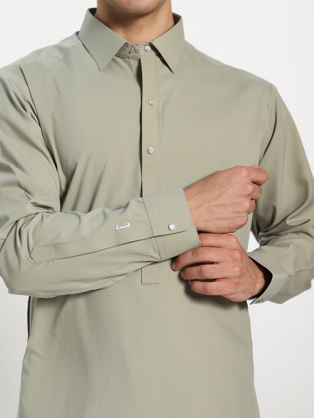 Olive Green Boski Cotton Pathani Suit for men – The House of Pathan – view 4