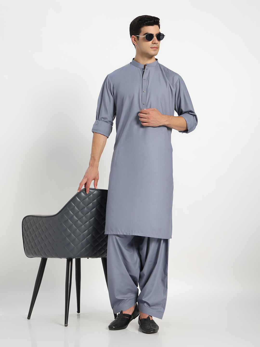 Steel Grey Boski Cotton Kurta Shalwar for men – The House of Pathan – view 6