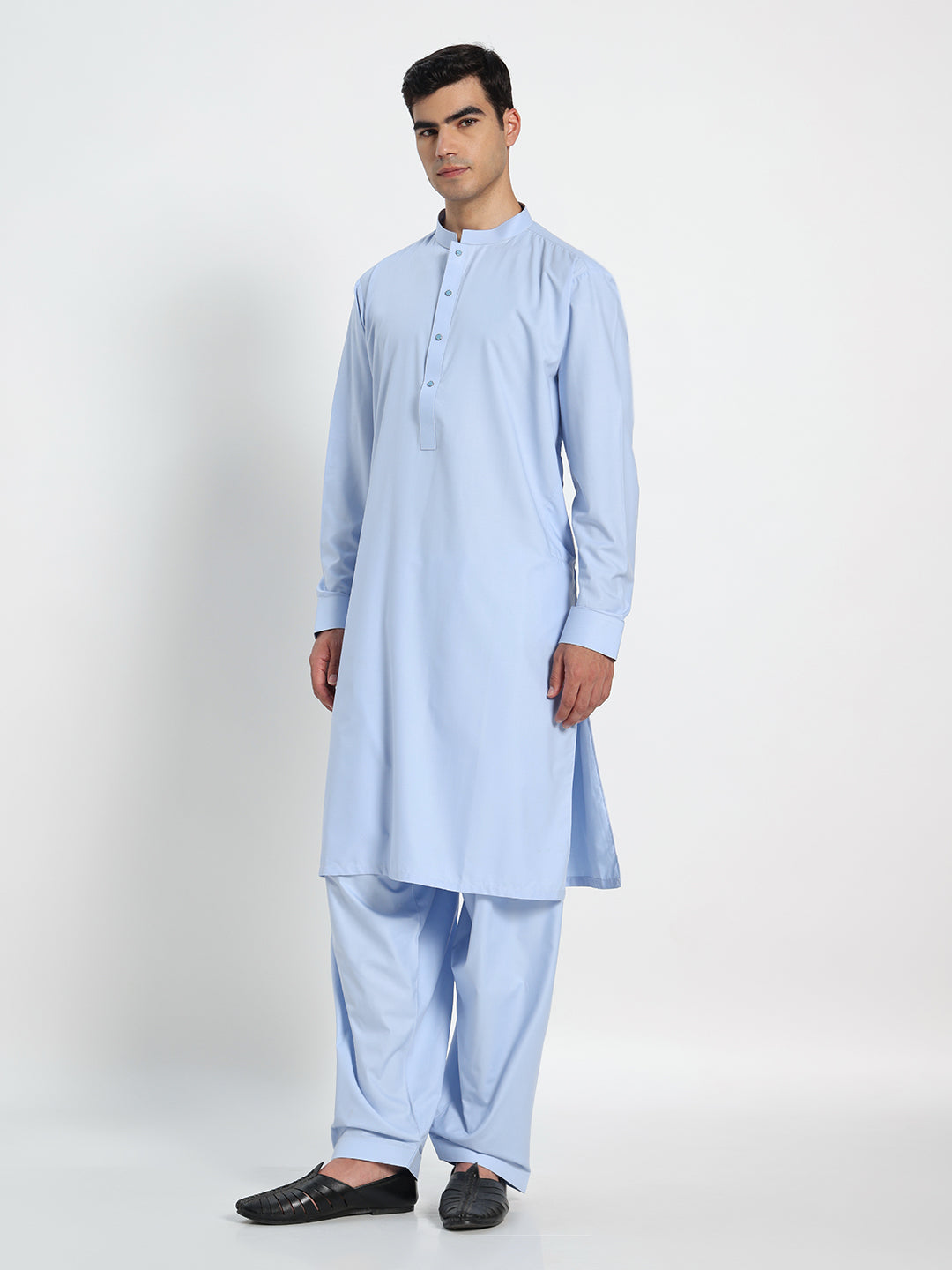 Sky Blue Boski Cotton Kurta Shalwar for men – The House of Pathan – view 4