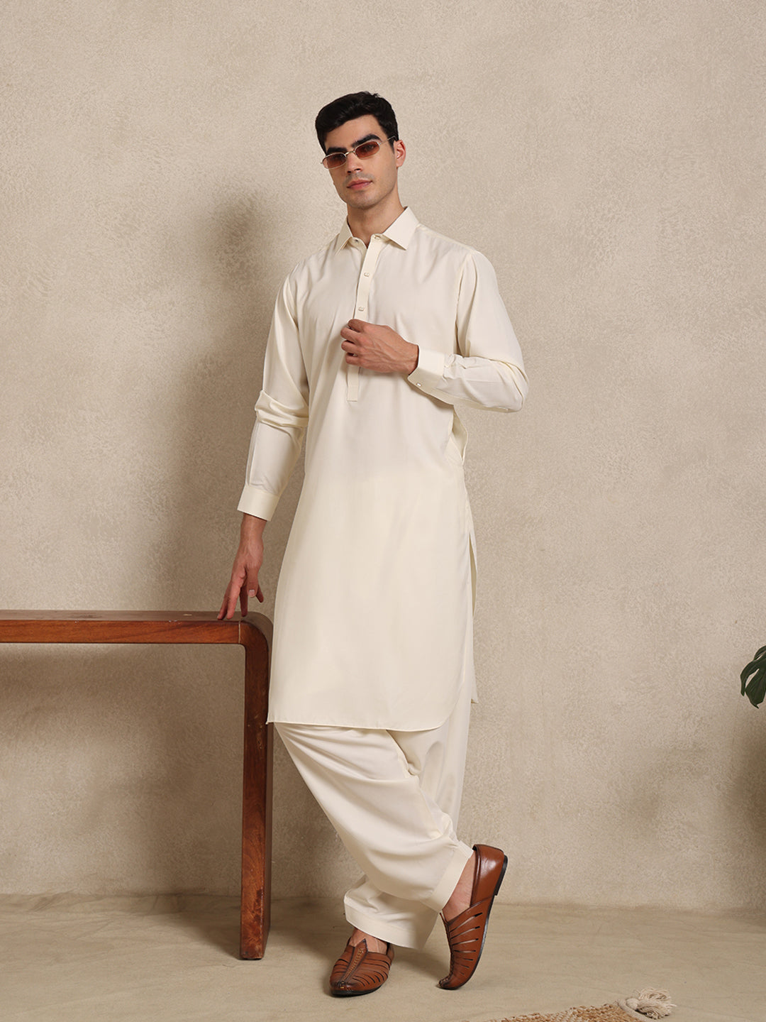 Cream Boski Cotton Pathani Suit for men – The House of Pathan – view 6