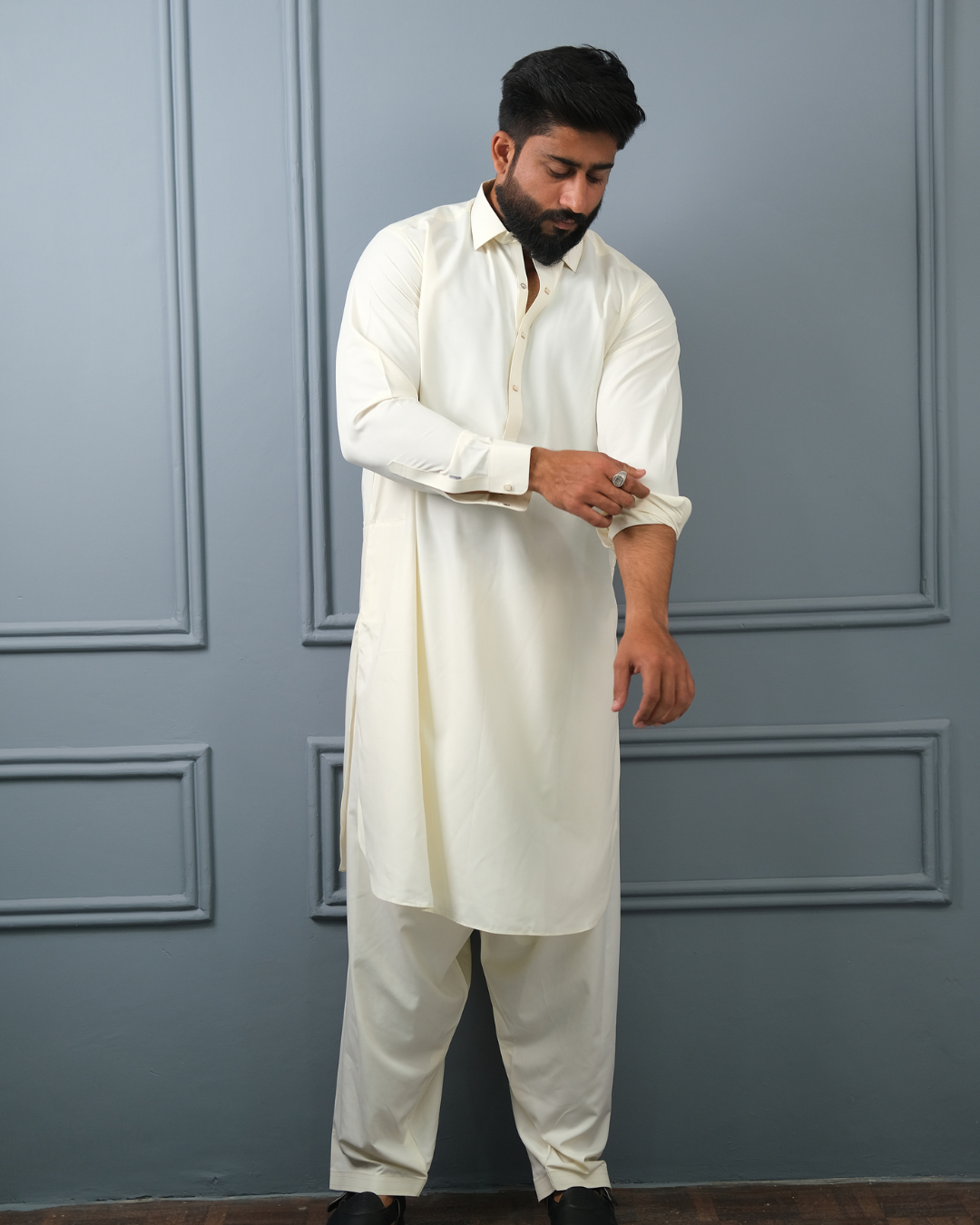 Cream Premium Boski Cotton Pathani Suit for Men - Luxury Ethnic Wear | The House of Pathan