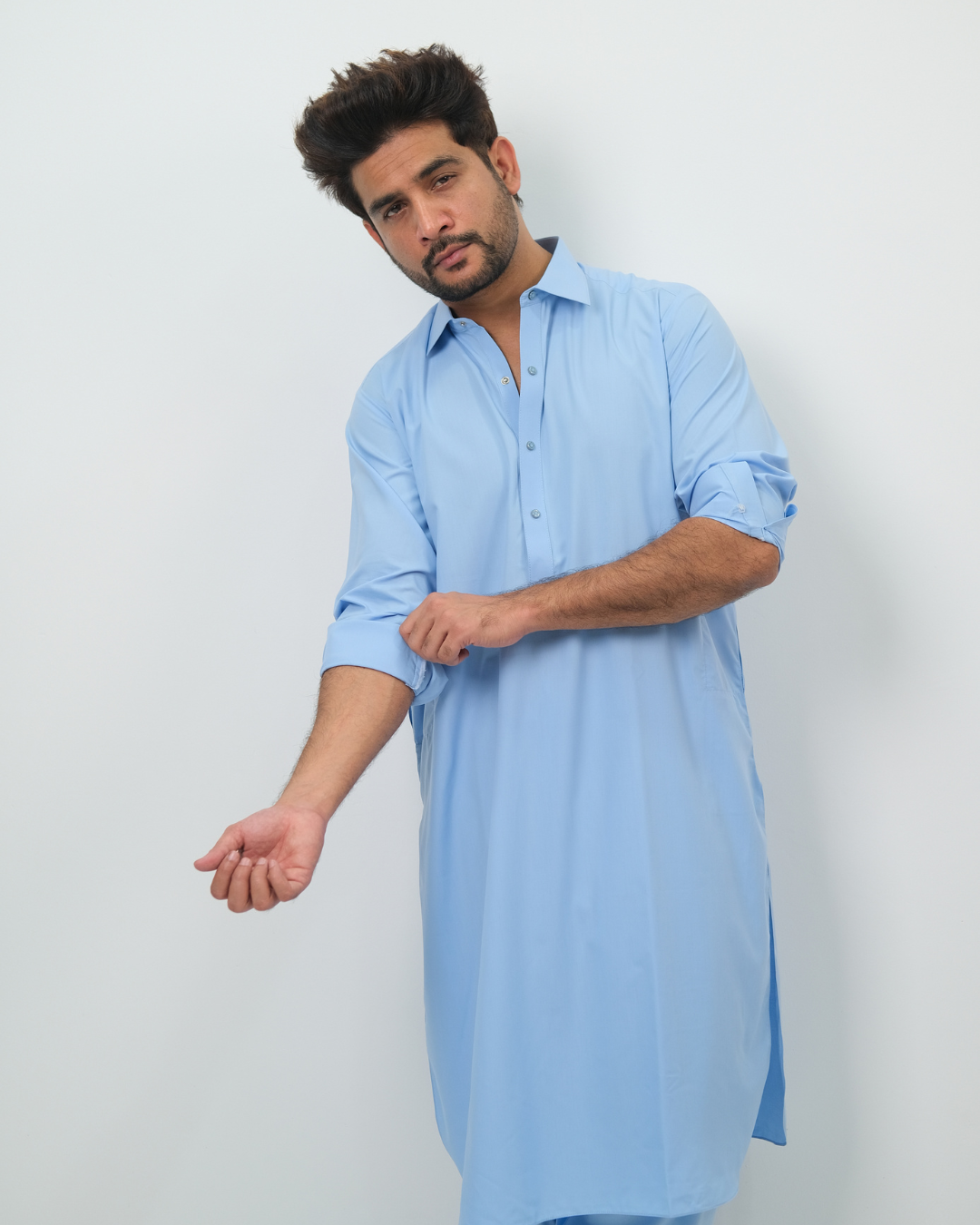 Sky Blue Premium Boski Cotton Pathani Suit for Men - Luxury Ethnic Wear | The House of Pathan