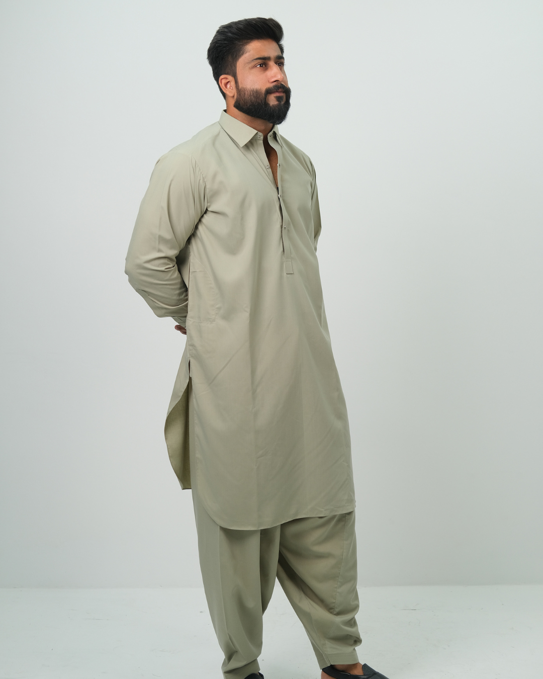 Sage Grey Premium Boski Cotton Pathani Suit for Men - Luxury Ethnic Wear | The House of Pathan