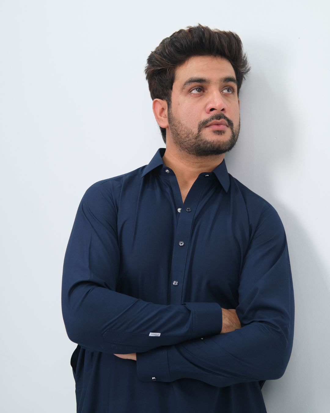 Navy Blue Premium Boski Cotton Pathani Suit for Men - Luxury Ethnic Wear | The House of Pathan