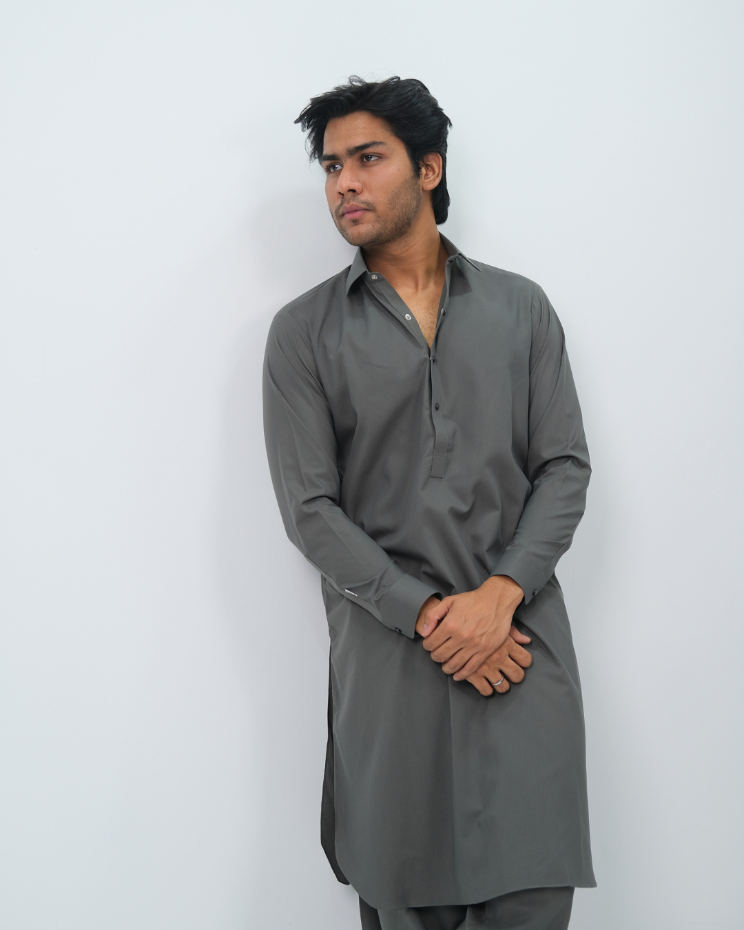 Charcoal Grey Premium Boski Cotton Pathani Suit for Men - Luxury Ethnic Wear | The House of Pathan