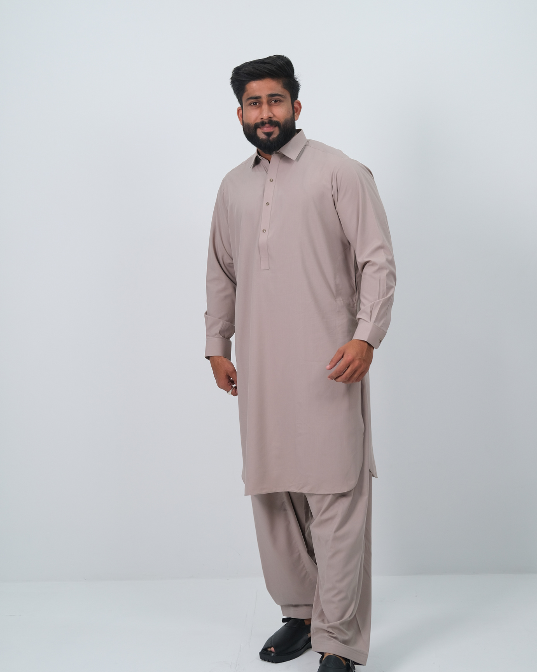 Warm Beige Premium Boski Cotton Pathani Suit for Men - Luxury Ethnic Wear | The House of Pathan