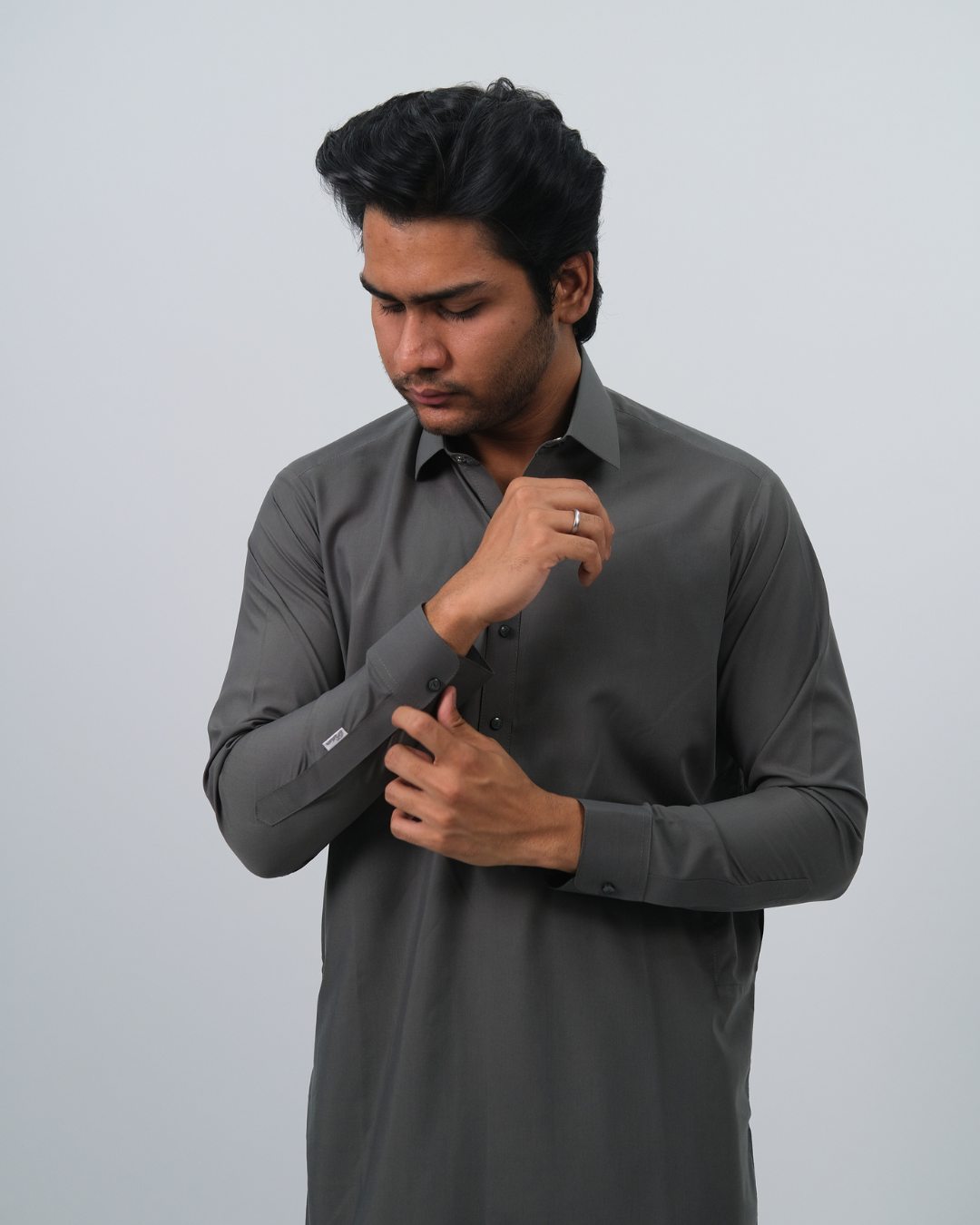 Charcoal Grey Premium Boski Cotton Pathani Suit for Men - Luxury Ethnic Wear | The House of Pathan