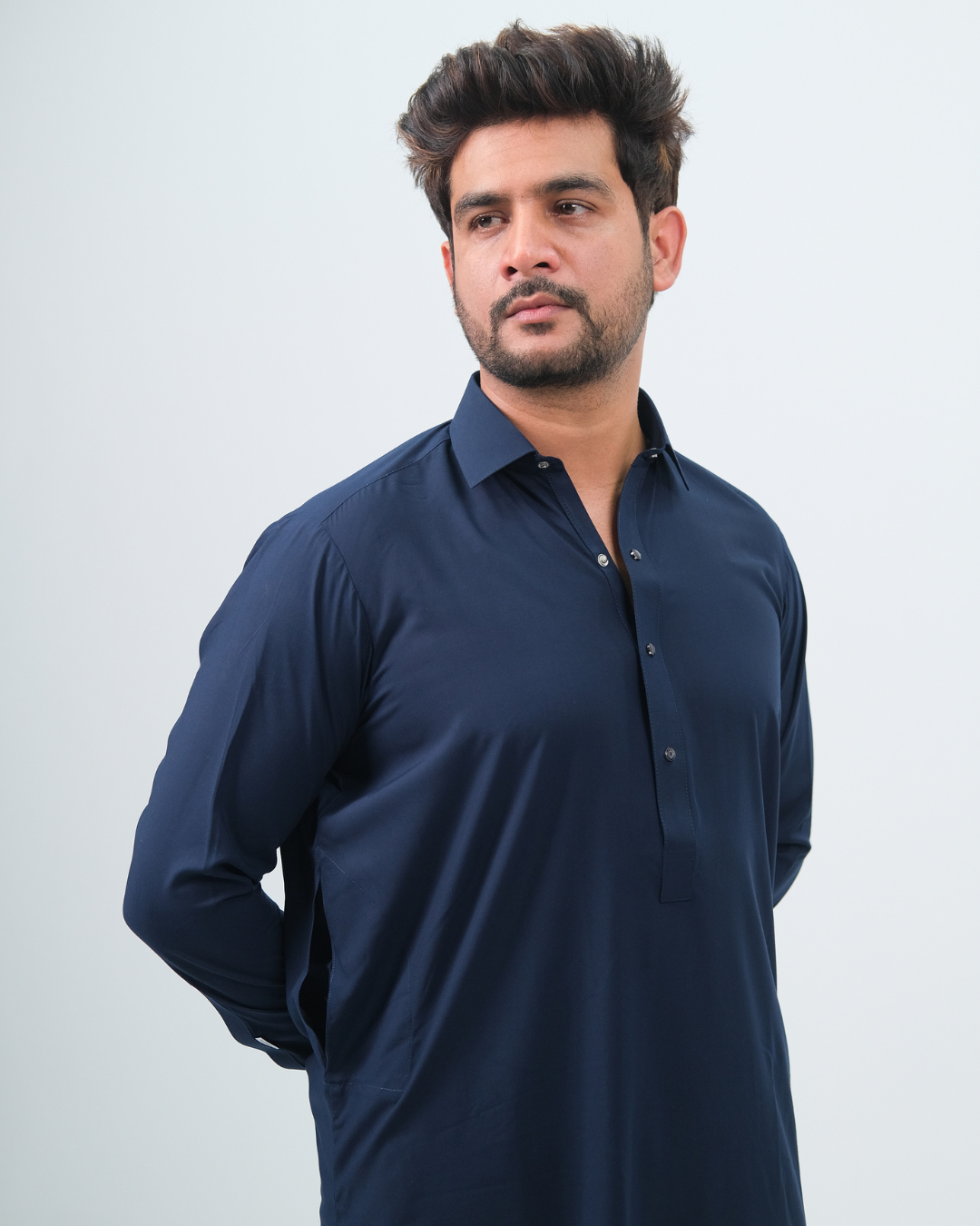Navy Blue Premium Boski Cotton Pathani Suit for Men - Luxury Ethnic Wear | The House of Pathan