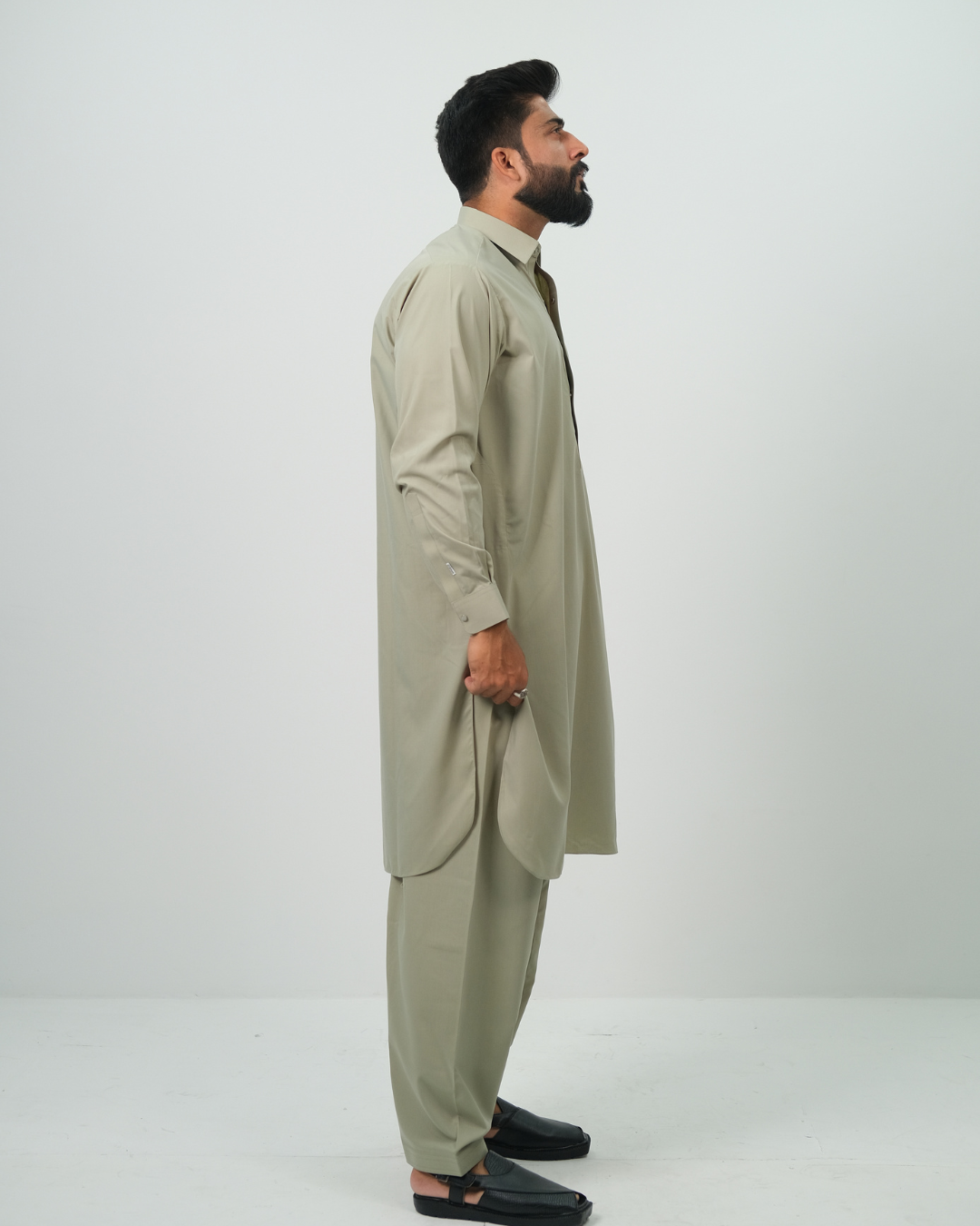 Sage Grey Premium Boski Cotton Pathani Suit for Men - Luxury Ethnic Wear | The House of Pathan