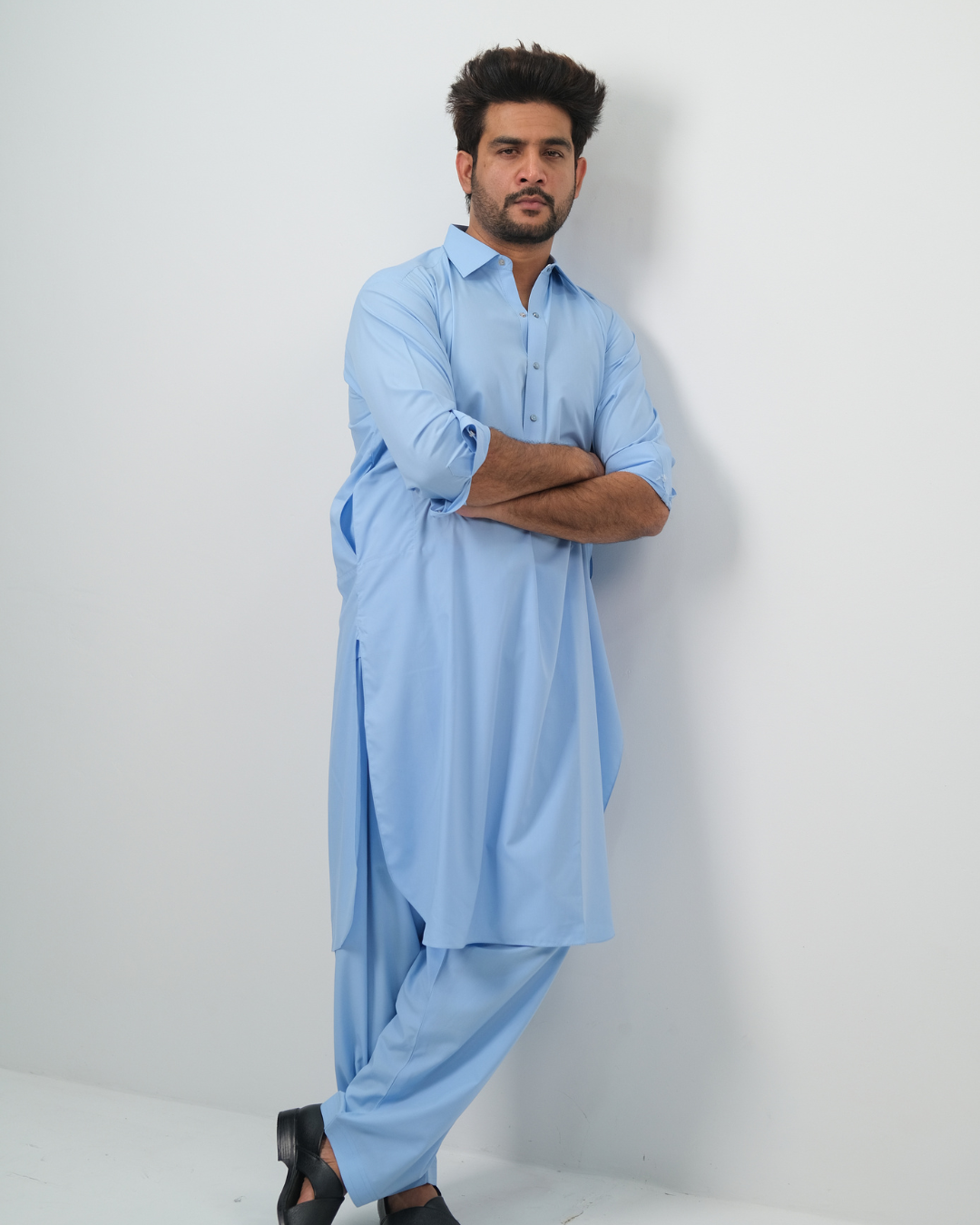 Sky Blue Premium Boski Cotton Pathani Suit for Men - Luxury Ethnic Wear | The House of Pathan