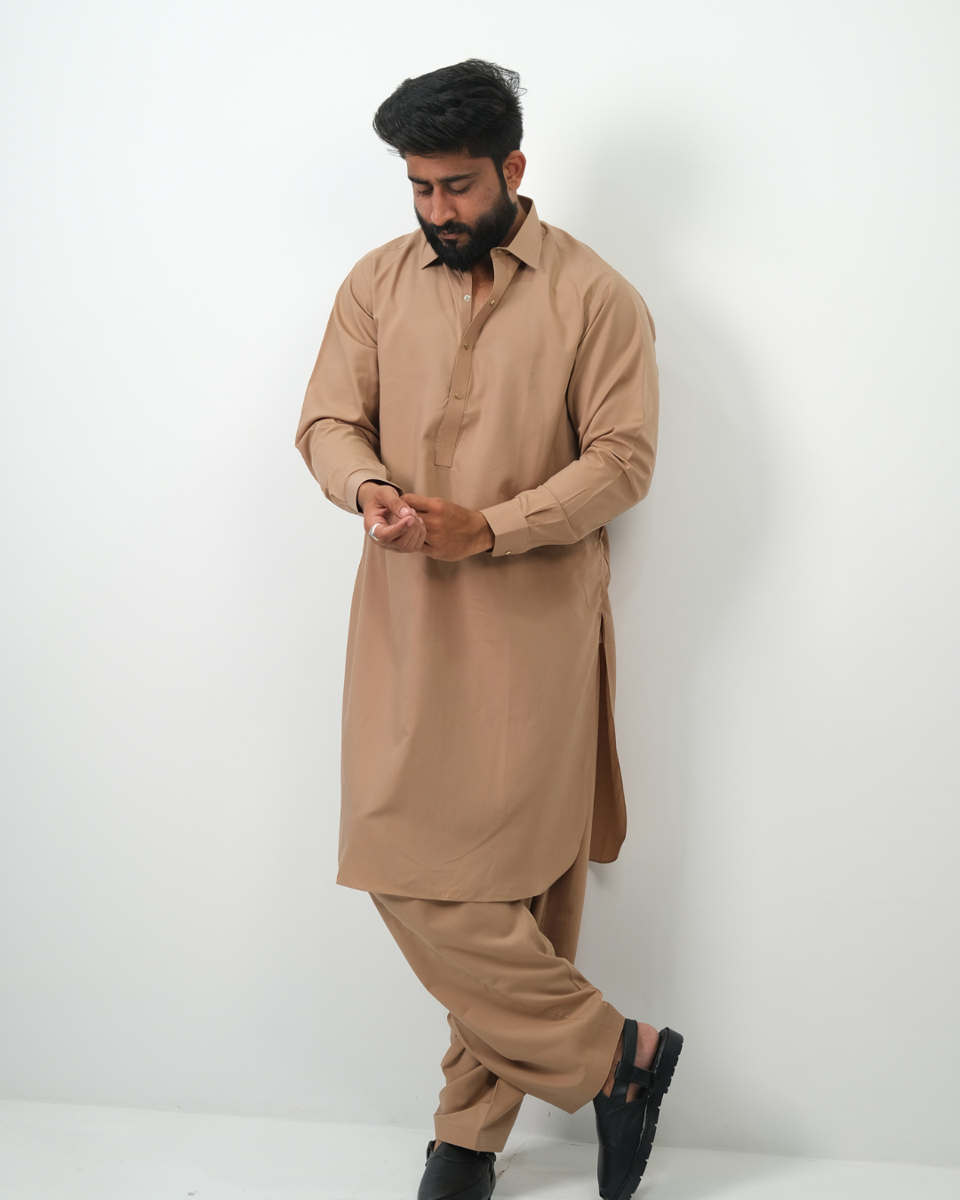 Camel Brown Premium Boski Cotton Pathani Suit for Men - Luxury Ethnic Wear | The House of Pathan