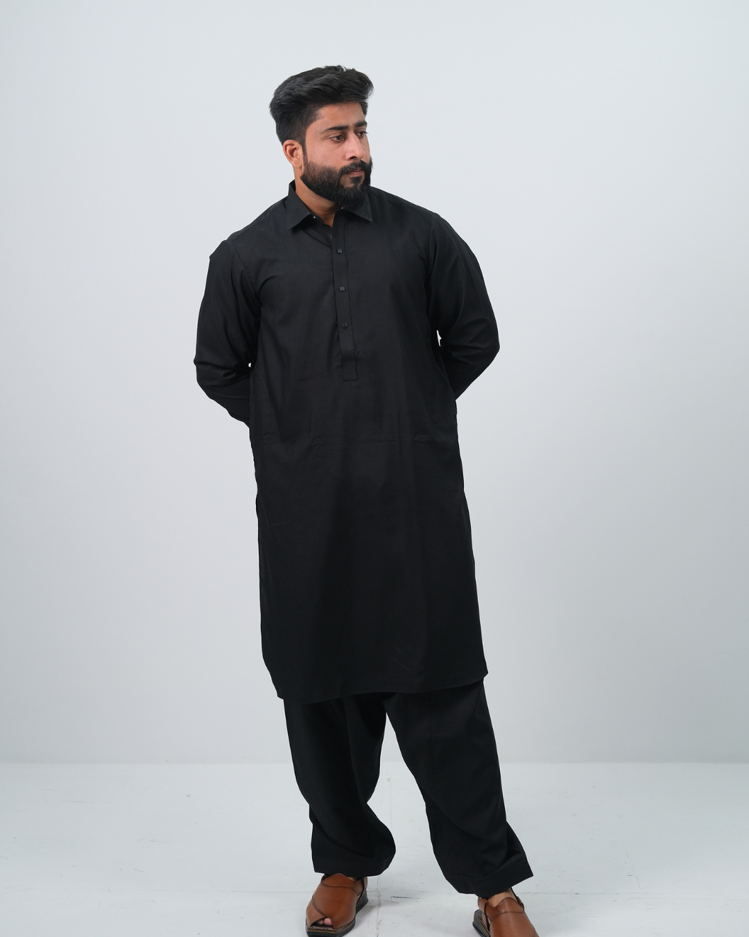 Black Premium Boski Cotton Pathani Suit for Men - Luxury Ethnic Wear | The House of Pathan